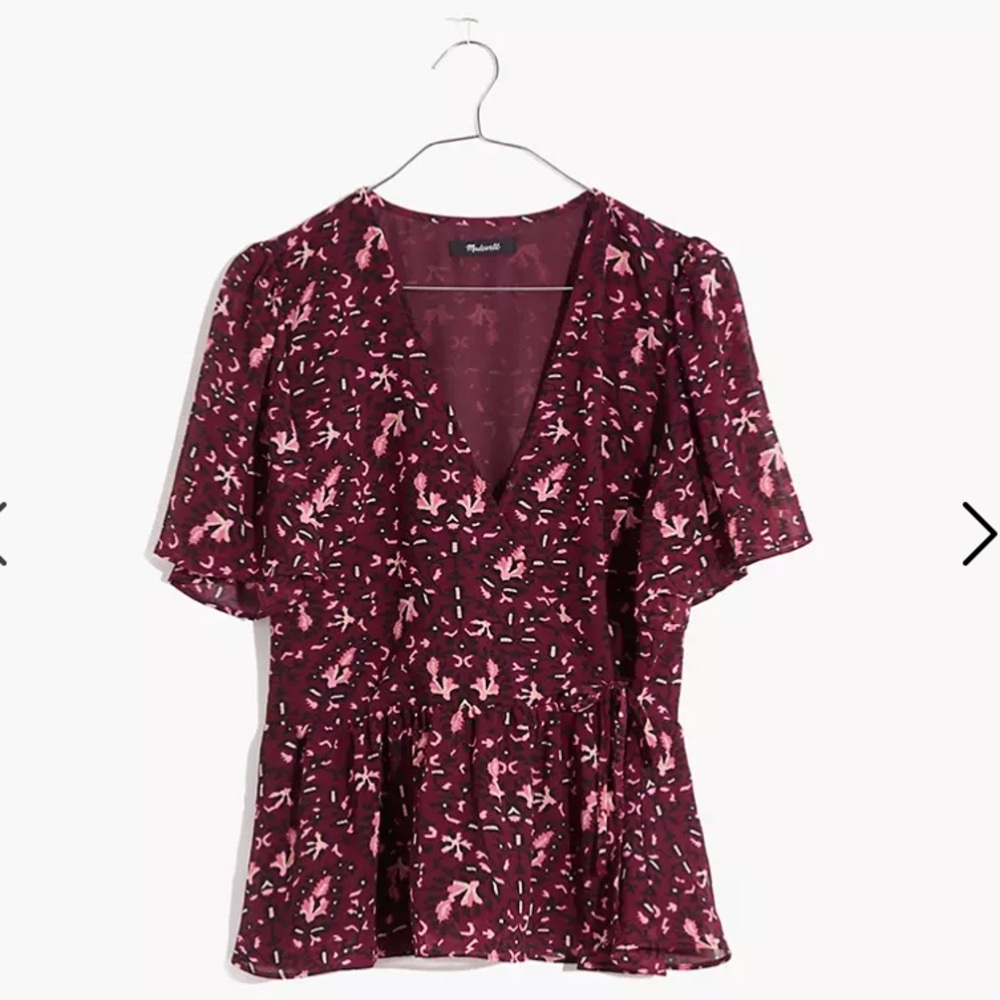 Madewell Georgette Flutter-Sleeve Peplum Top in Rich Paisley XS NWT